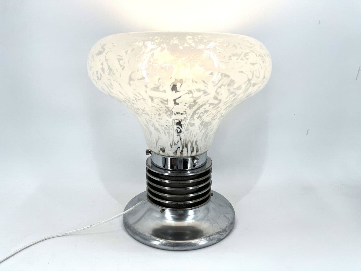 Lampa stołowa, szkło Murano białe, chrom, proj. C. Nason, Mazzega, Włochy, lata 70. - 264622