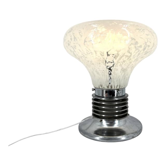 Lampa stołowa, szkło Murano białe, chrom, proj. C. Nason, Mazzega, Włochy, lata 70. - WYMIARY