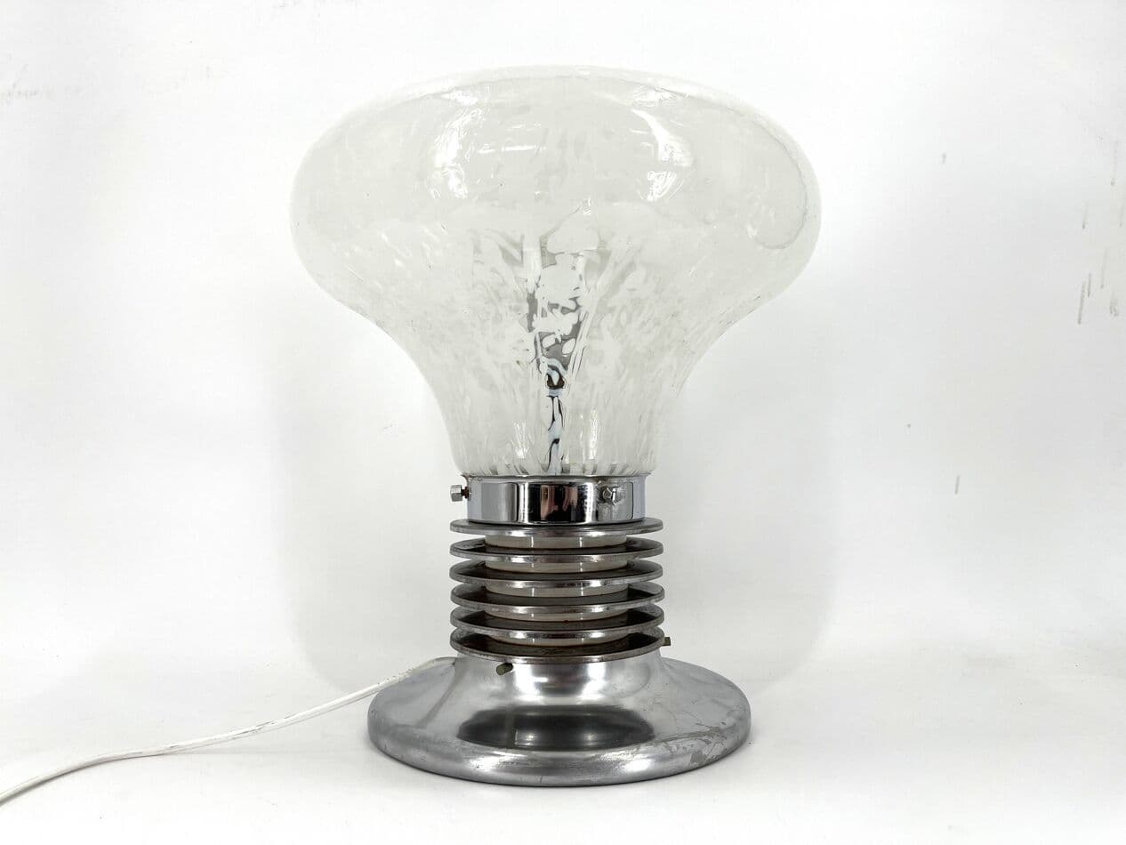 Lampa stołowa, szkło Murano białe, chrom, proj. C. Nason, Mazzega, Włochy, lata 70. - 264627