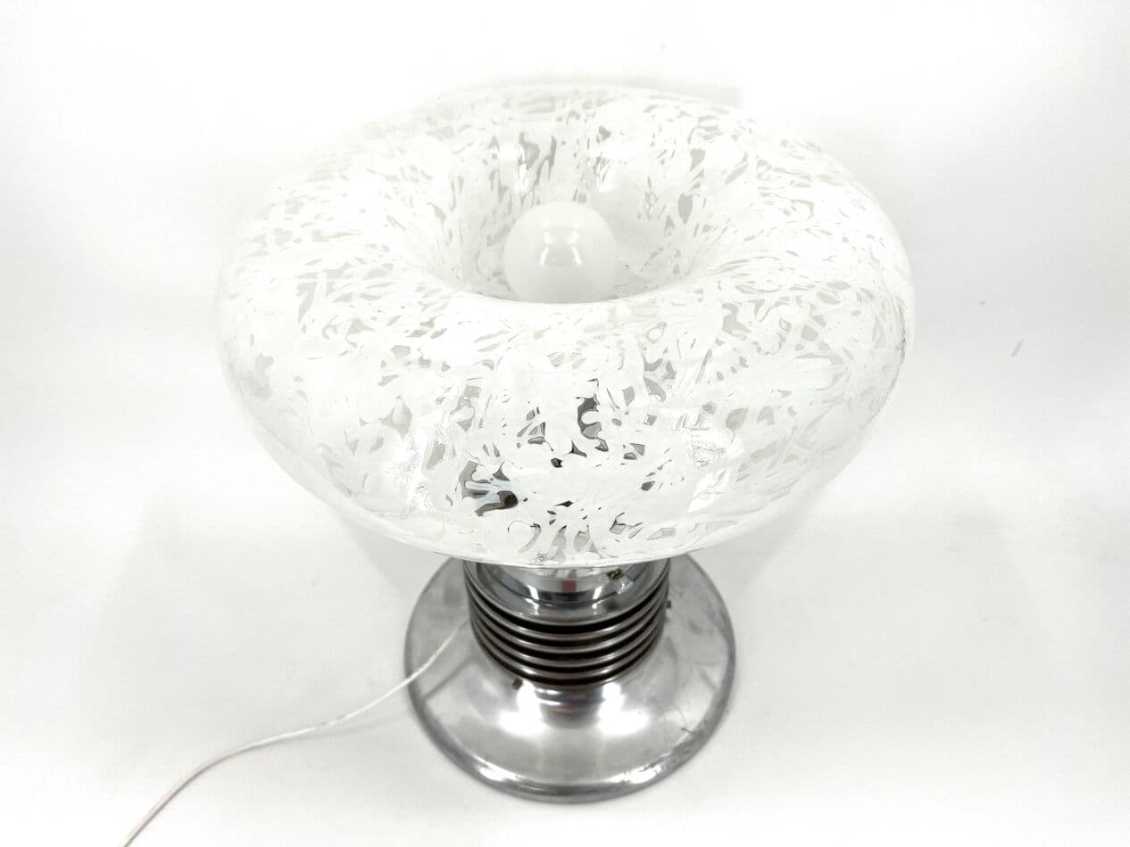 Lampa stołowa, szkło Murano białe, chrom, proj. C. Nason, Mazzega, Włochy, lata 70. - 264626