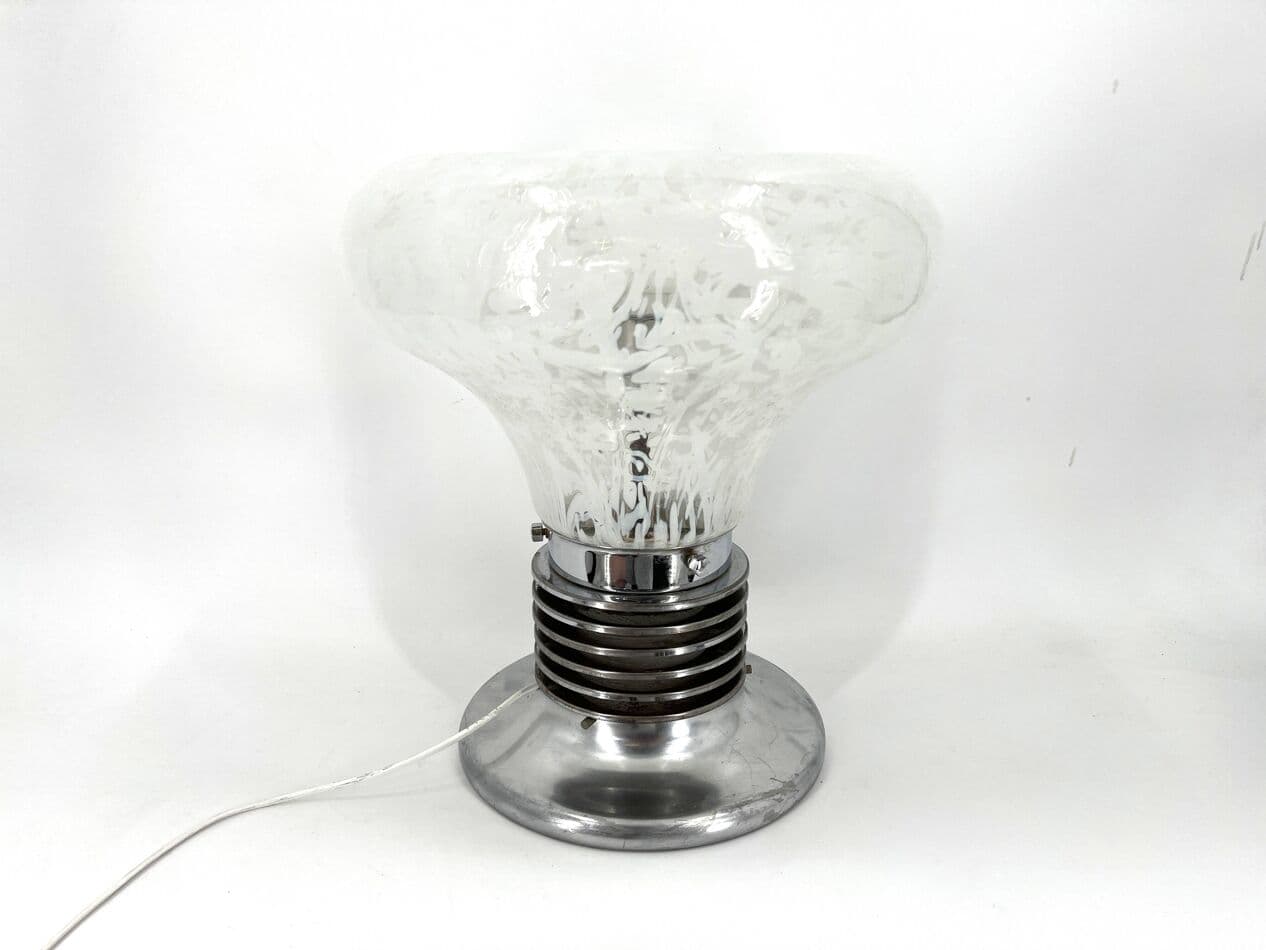 Lampa stołowa, szkło Murano białe, chrom, proj. C. Nason, Mazzega, Włochy, lata 70. - 264628