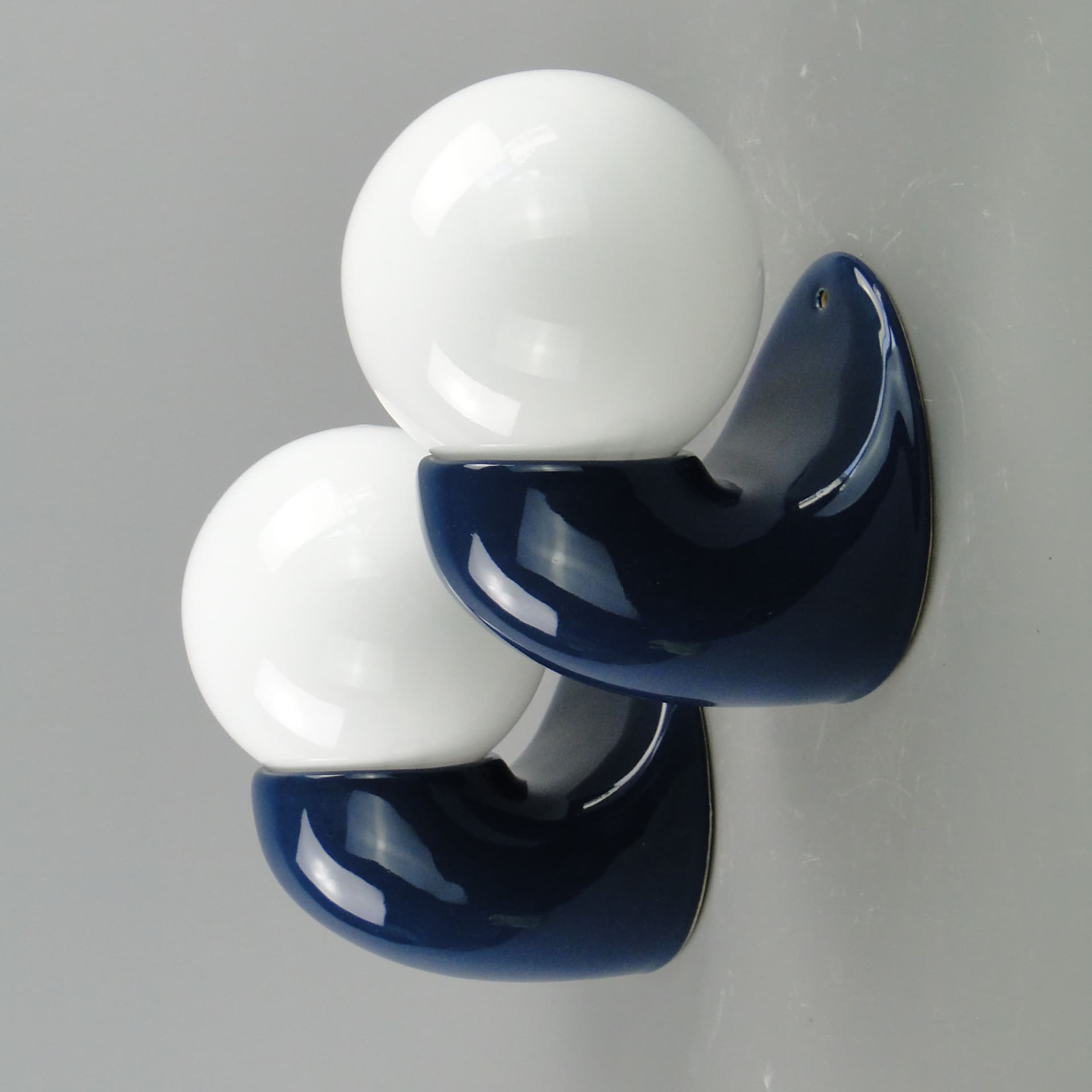 Pair of modernist wall sconces, navy blue, ceramics, Poland, 1970s. - 2039