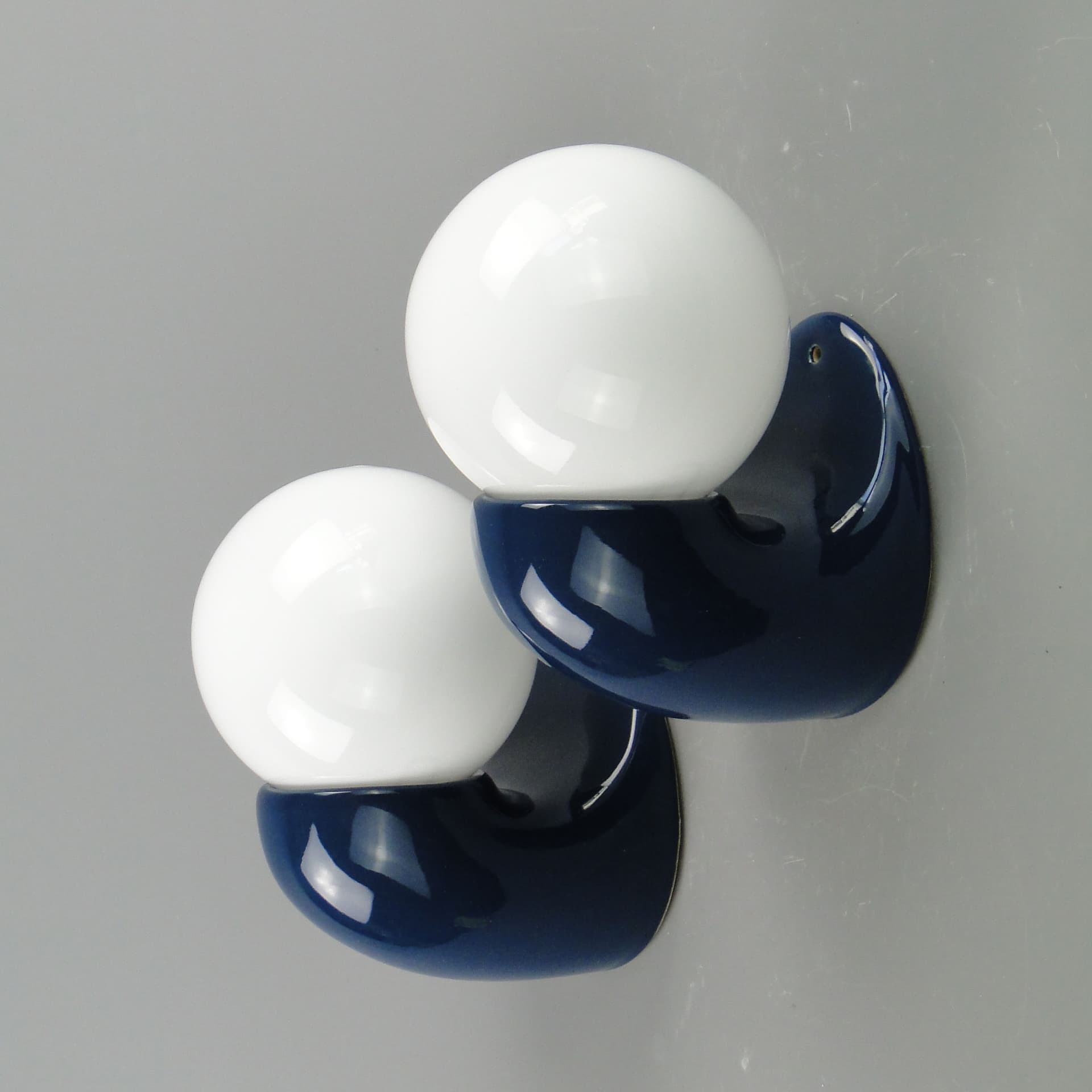Pair of modernist wall sconces, navy blue, ceramics, Poland, 1970s. - 2040