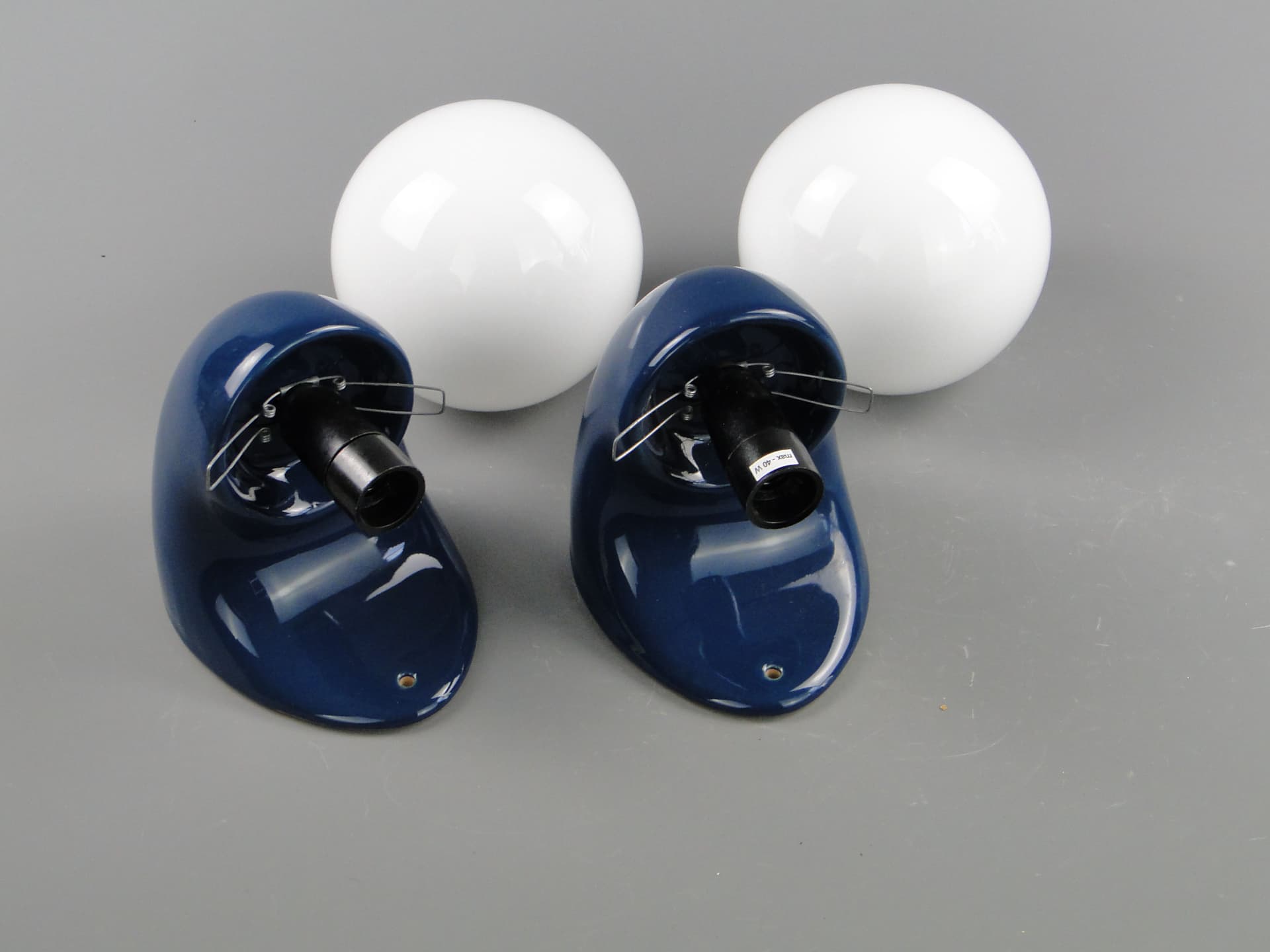 Pair of modernist wall sconces, navy blue, ceramics, Poland, 1970s. - 2041