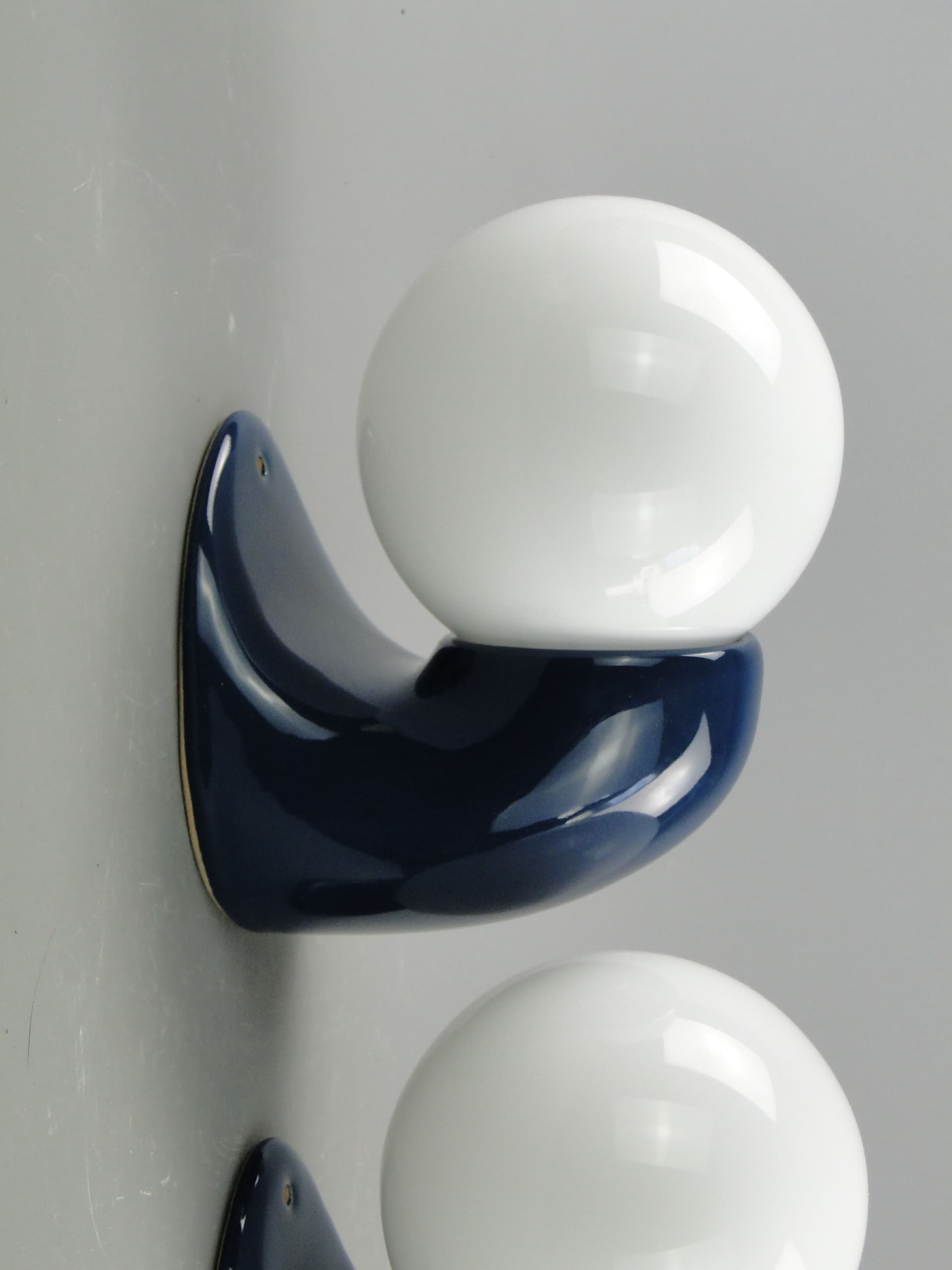 Pair of modernist wall sconces, navy blue, ceramics, Poland, 1970s. - 2038