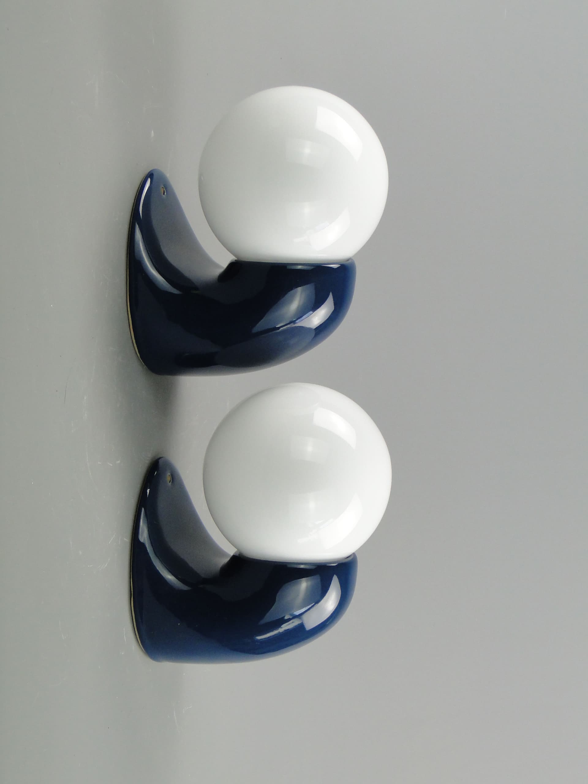 Pair of modernist wall sconces, navy blue, ceramics, Poland, 1970s. - 2037