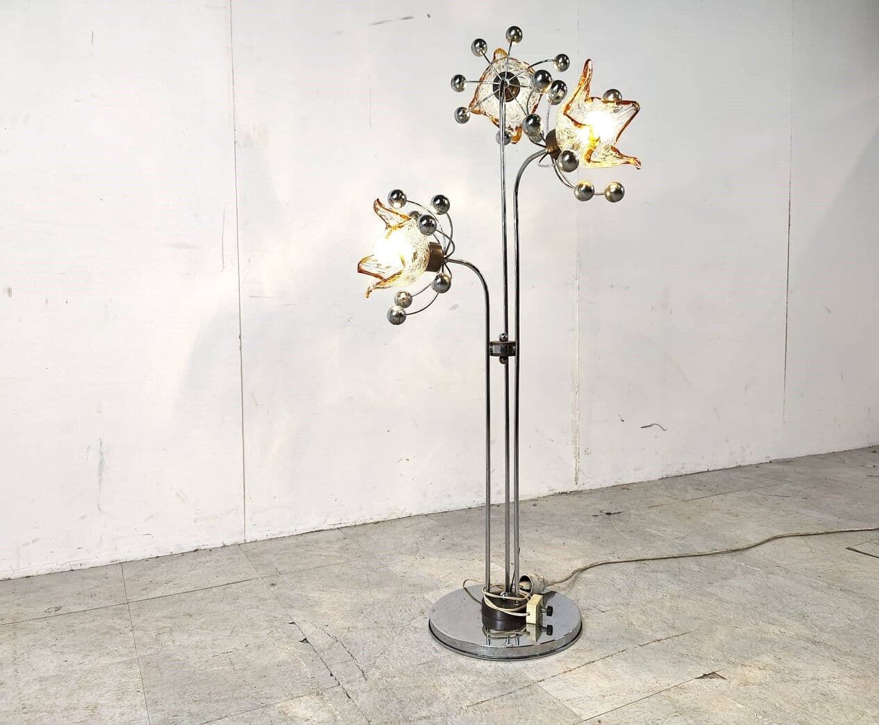Lampa podłogowa Murano, srebrny, metal, szkło, Włochy, lata 60. - 264267