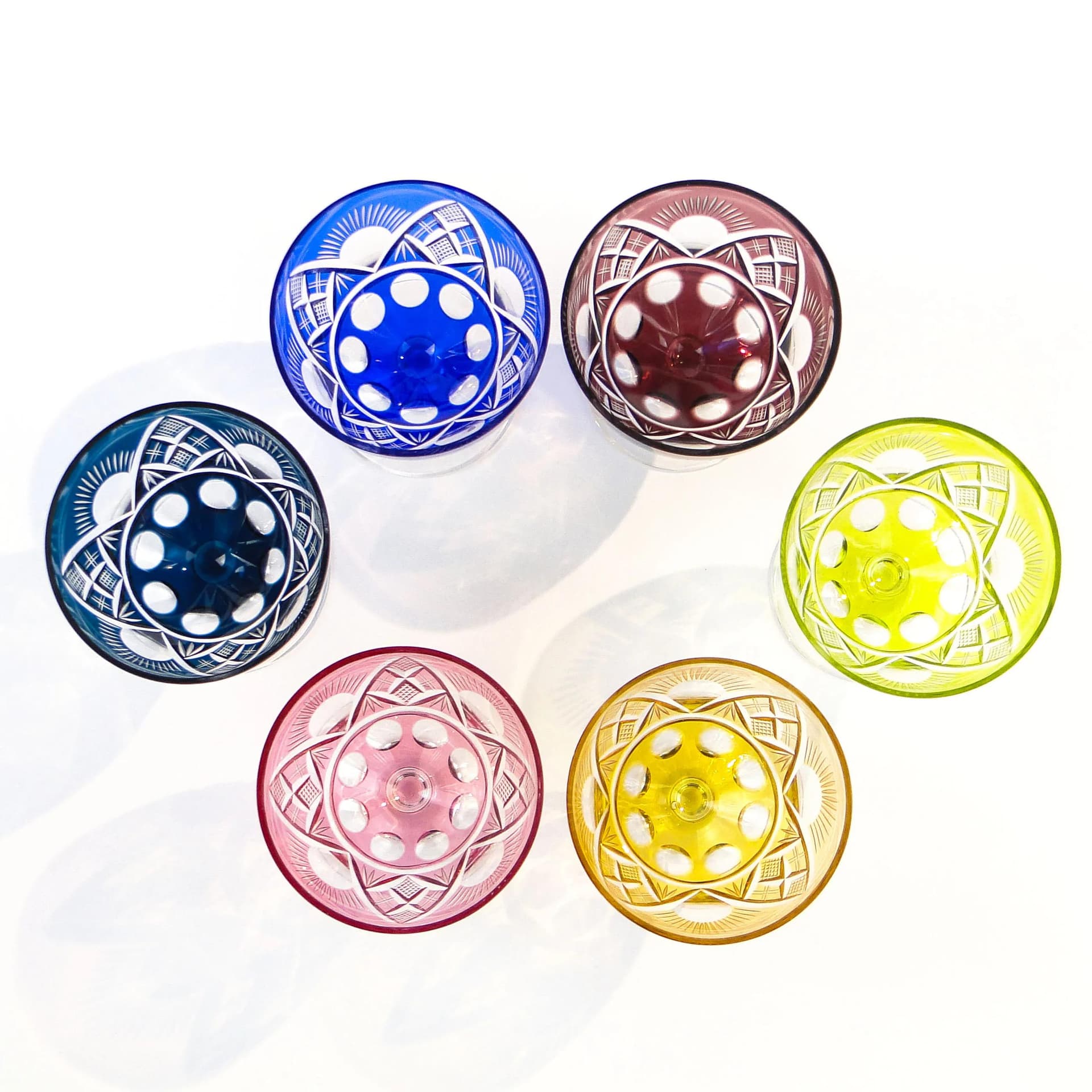 Wielokolorowe kieliszki kryształowe do czerwonego wina, Val Saint Lambert, Belgia, lata 30. - 19938