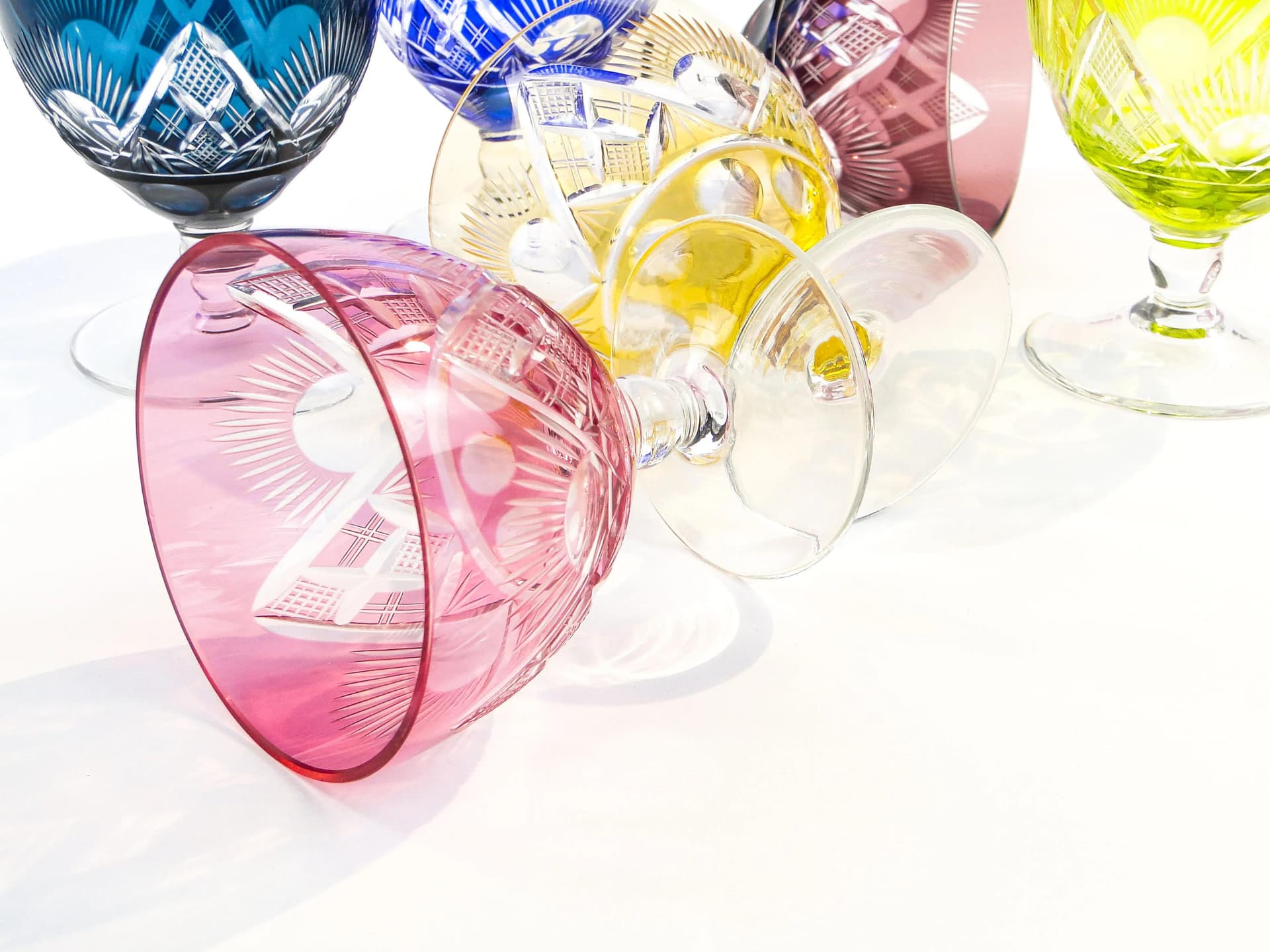 Wielokolorowe kieliszki kryształowe do czerwonego wina, Val Saint Lambert, Belgia, lata 30. - 19939