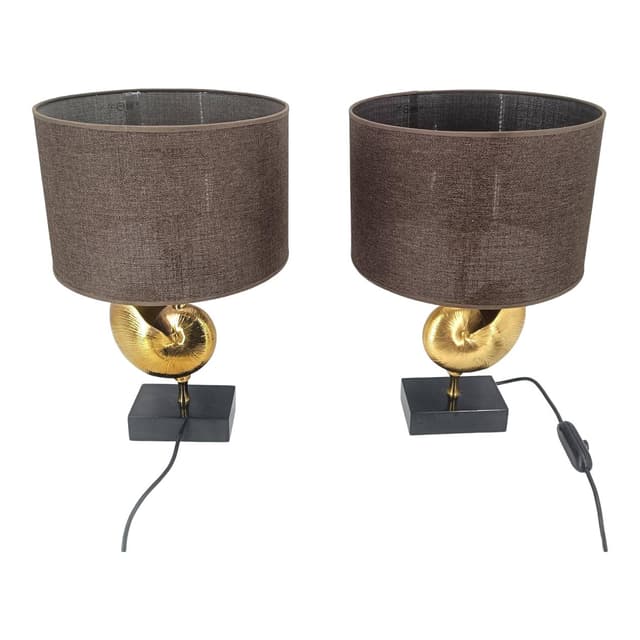 pair of table lamps Nautilus, gold brass, France, 1970s - DIMENSION
