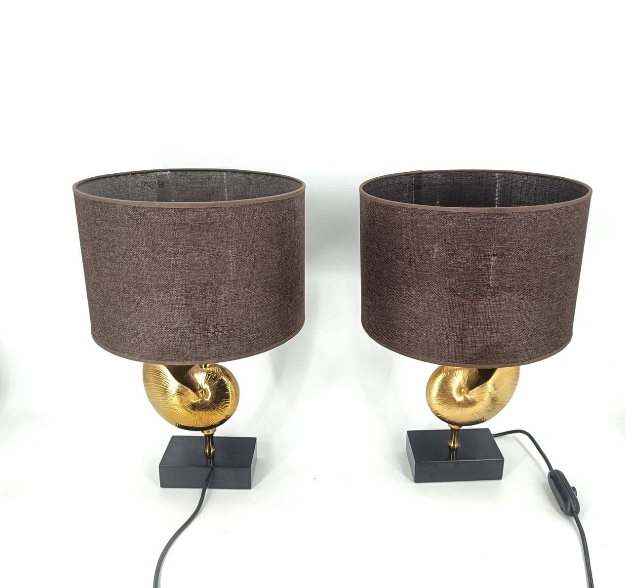 pair of table lamps Nautilus, gold brass, France, 1970s - 263975