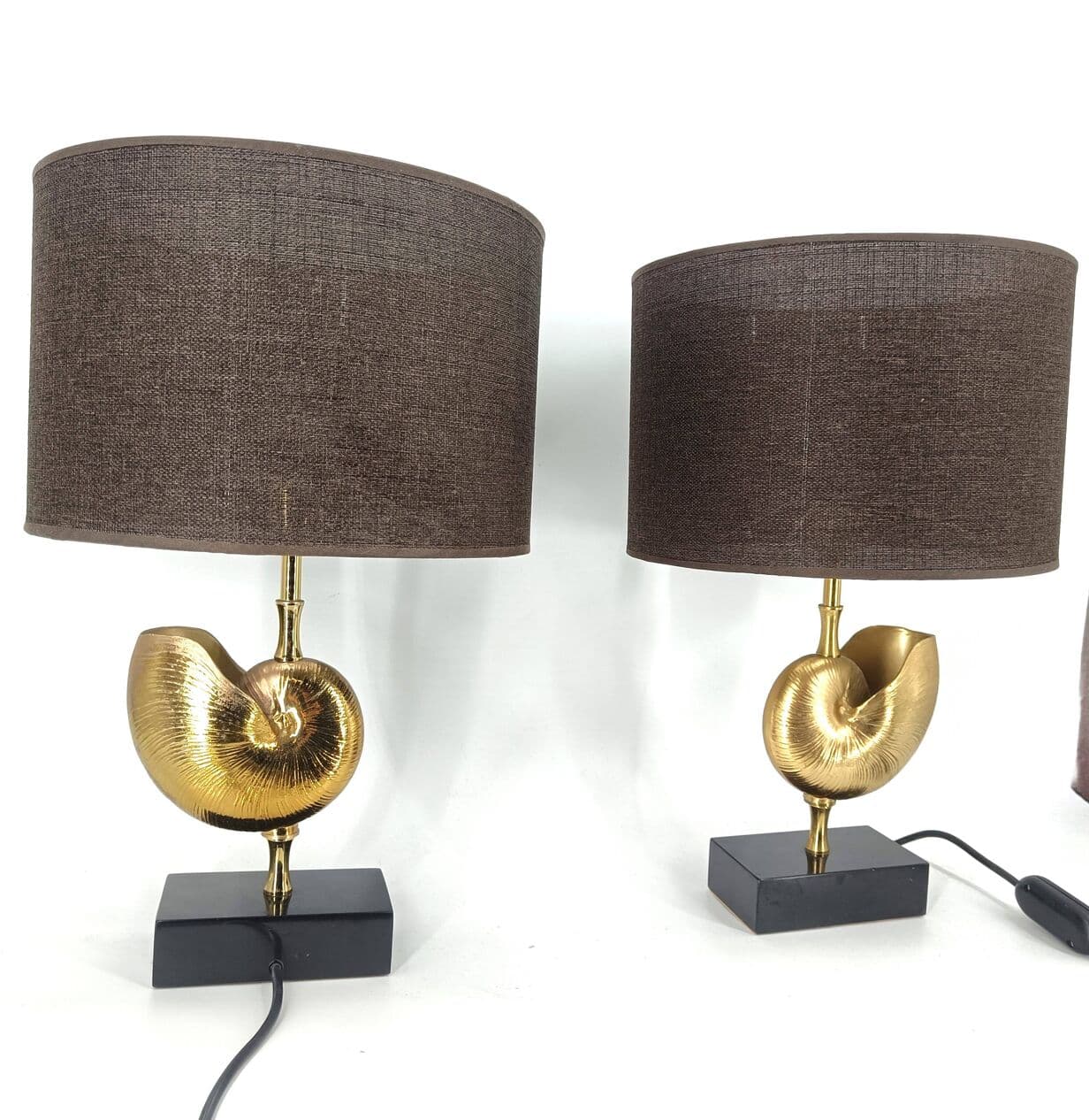 pair of table lamps Nautilus, gold brass, France, 1970s - 263982