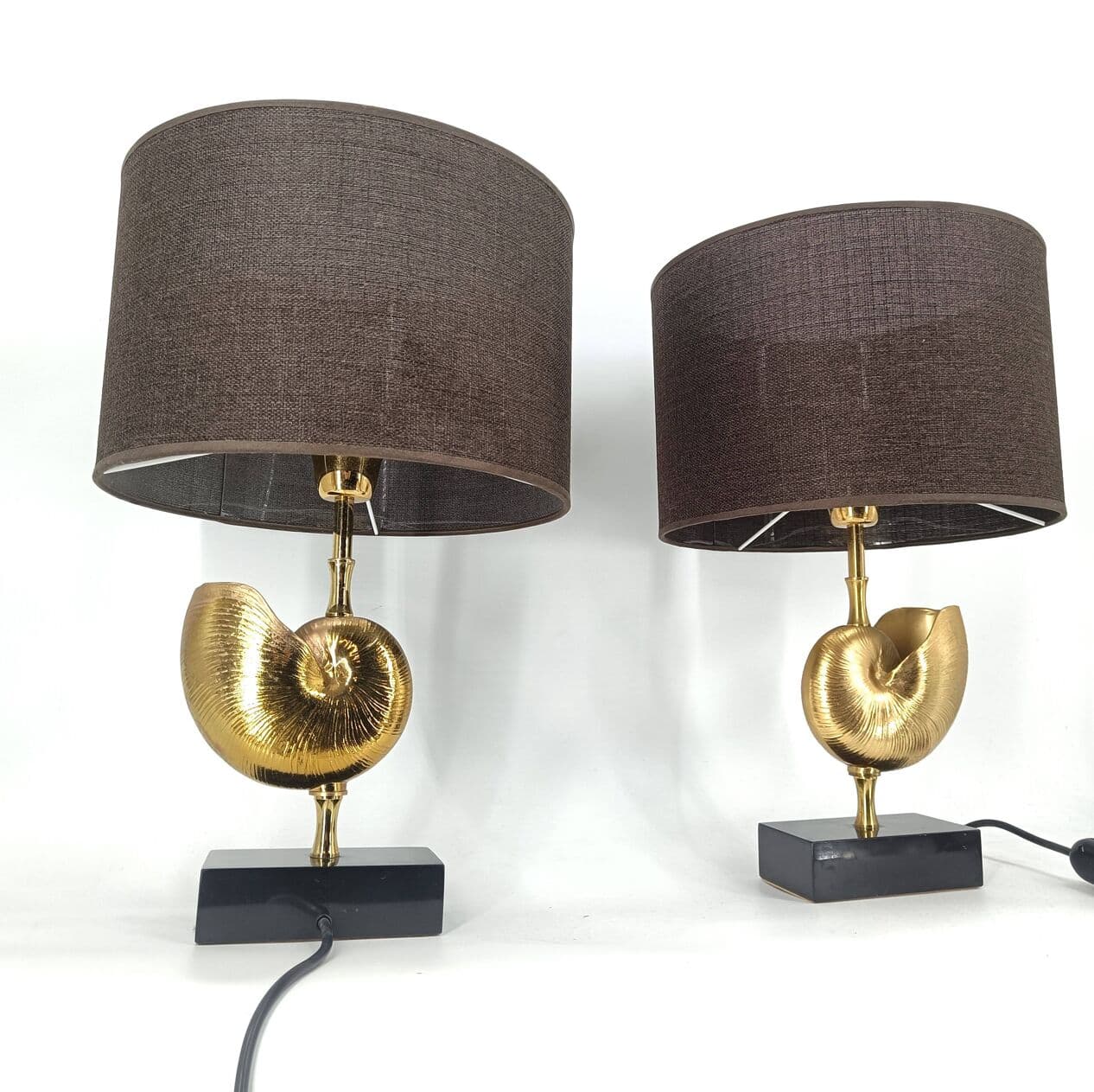 pair of table lamps Nautilus, gold brass, France, 1970s - 263981