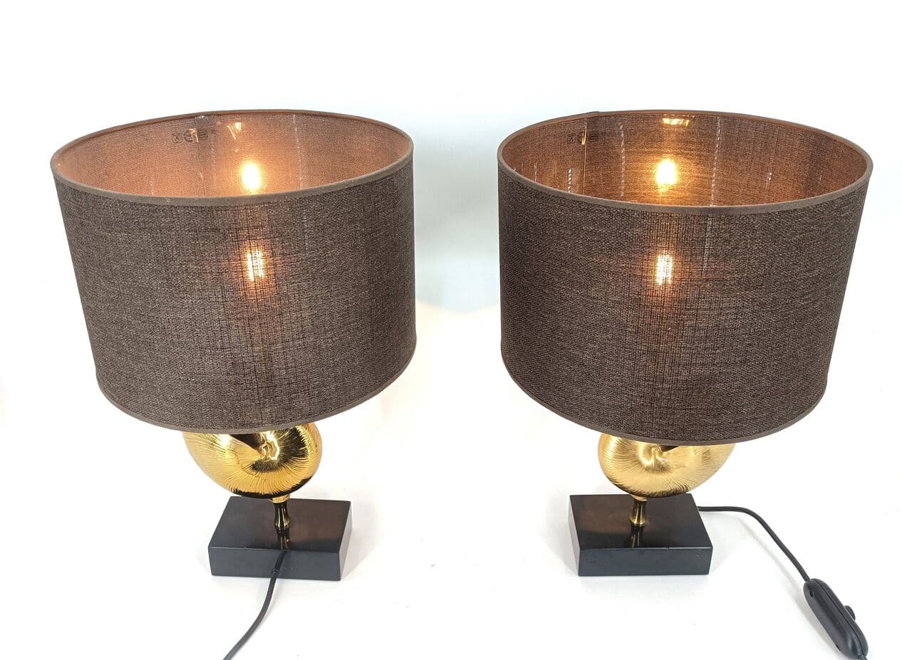 pair of table lamps Nautilus, gold brass, France, 1970s - 263983