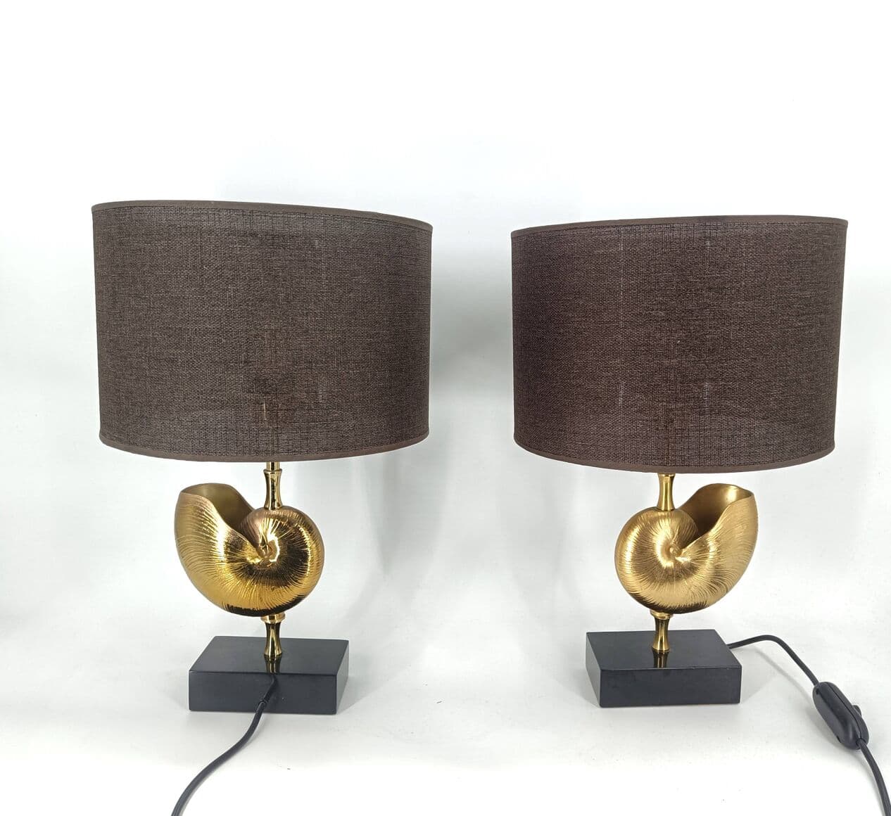 pair of table lamps Nautilus, gold brass, France, 1970s - 263978