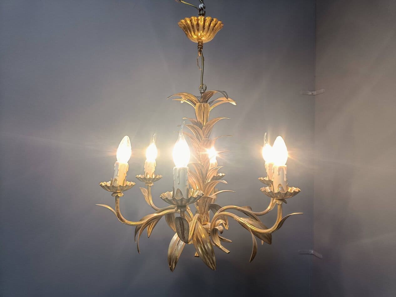 Chandelier Pineapple, gold metal, Italy, 1960s. - 263969