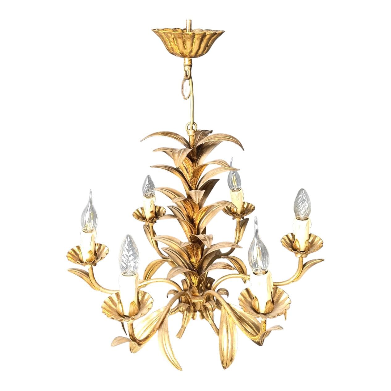 Chandelier Pineapple, gold metal, Italy, 1960s.