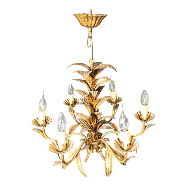 Chandelier Pineapple, gold metal, Italy, 1960s. - DIMENSION