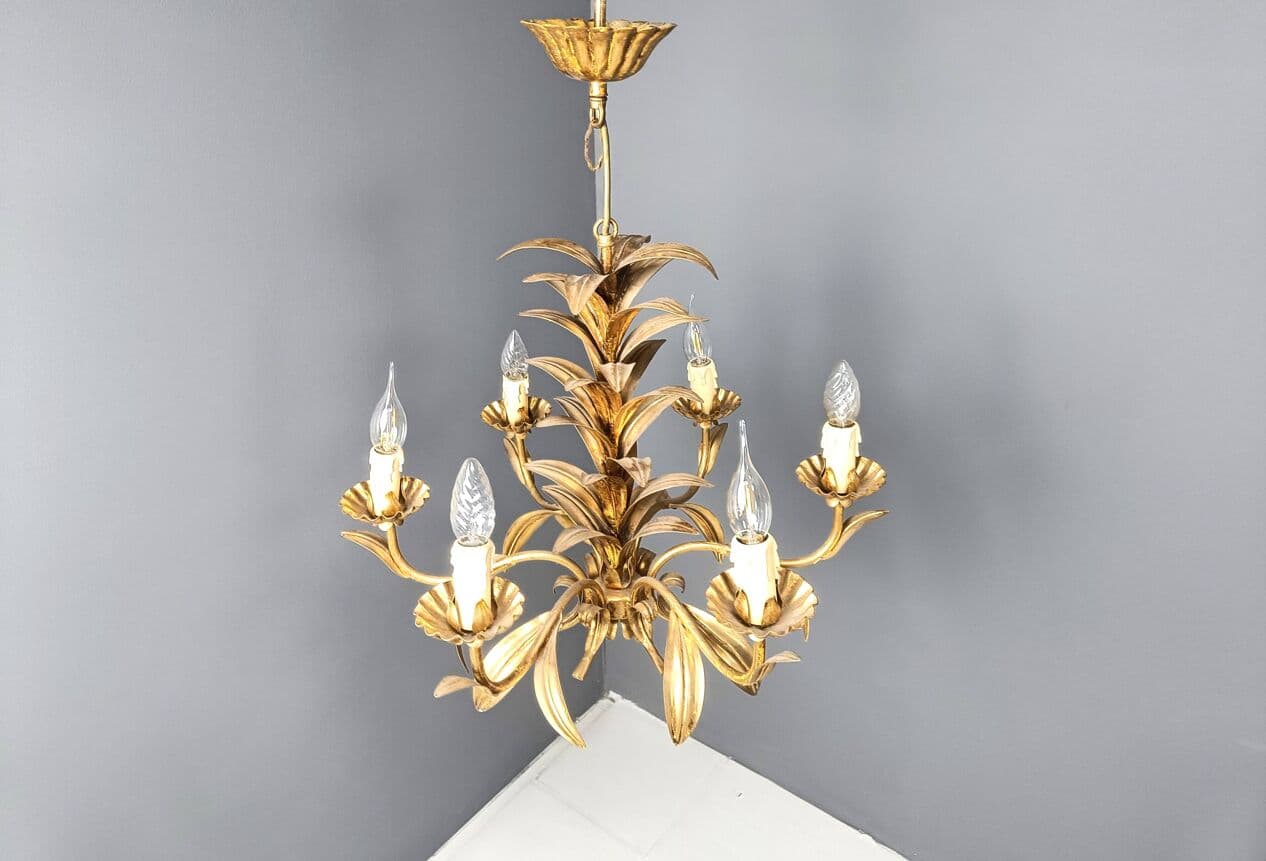Chandelier Pineapple, gold metal, Italy, 1960s. - 263972