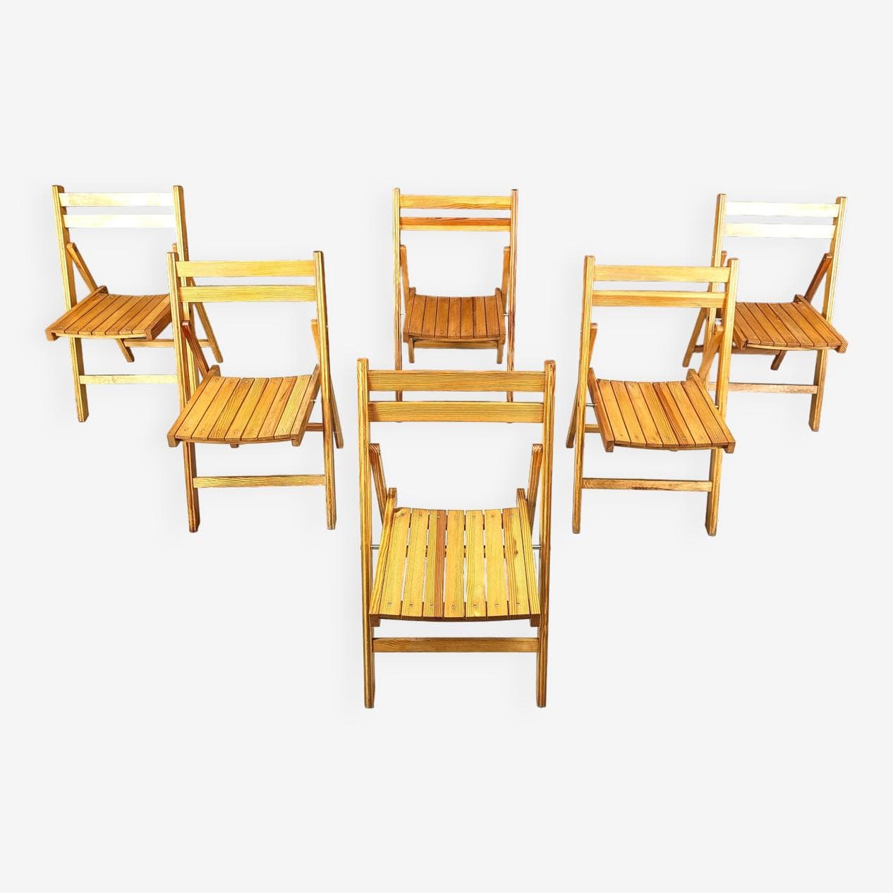 zestaw sześciu krzeseł składanych, drewno brązowy, Rumunia, lata 50. - 263935