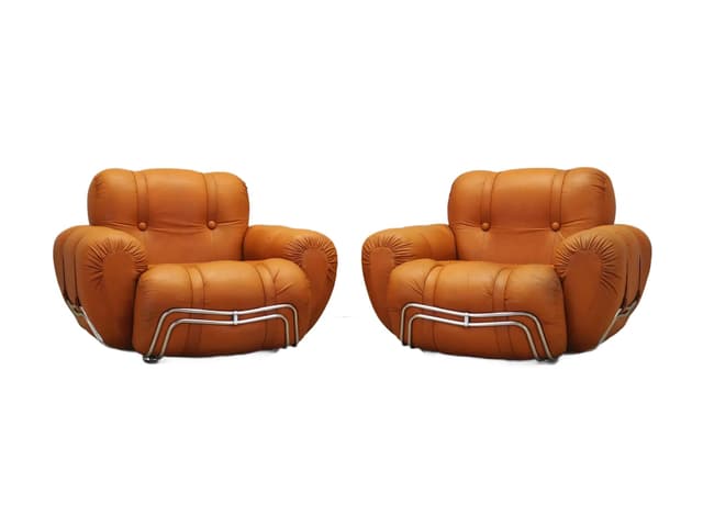 Komplet foteli, Space Age, ekoskóra pomarańczowa, metal chromowany, Włochy, lata 60. - WYMIARY