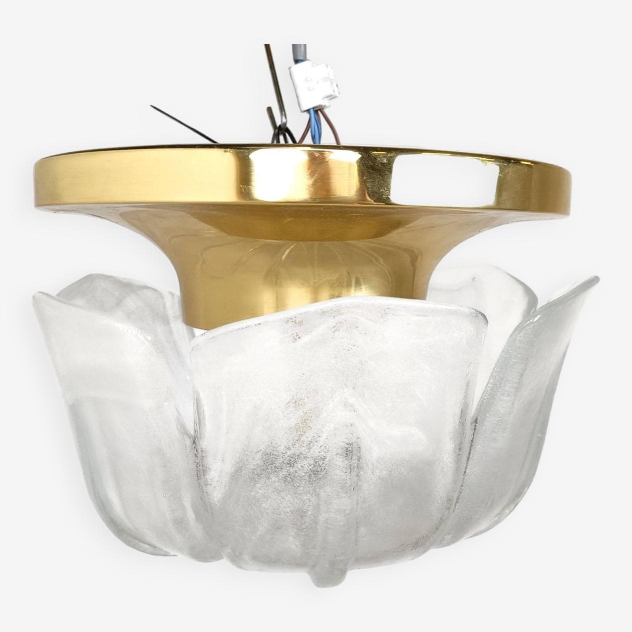 Żyrandol, szkło strukturalne, mosiądz złoty, Limburg, Niemcy, lata 60. - 263646