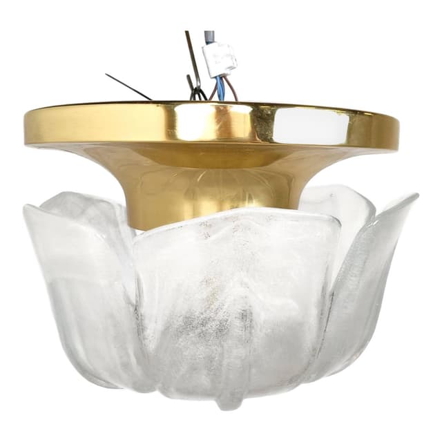 Żyrandol, szkło strukturalne, mosiądz złoty, Limburg, Niemcy, lata 60. - WYMIARY