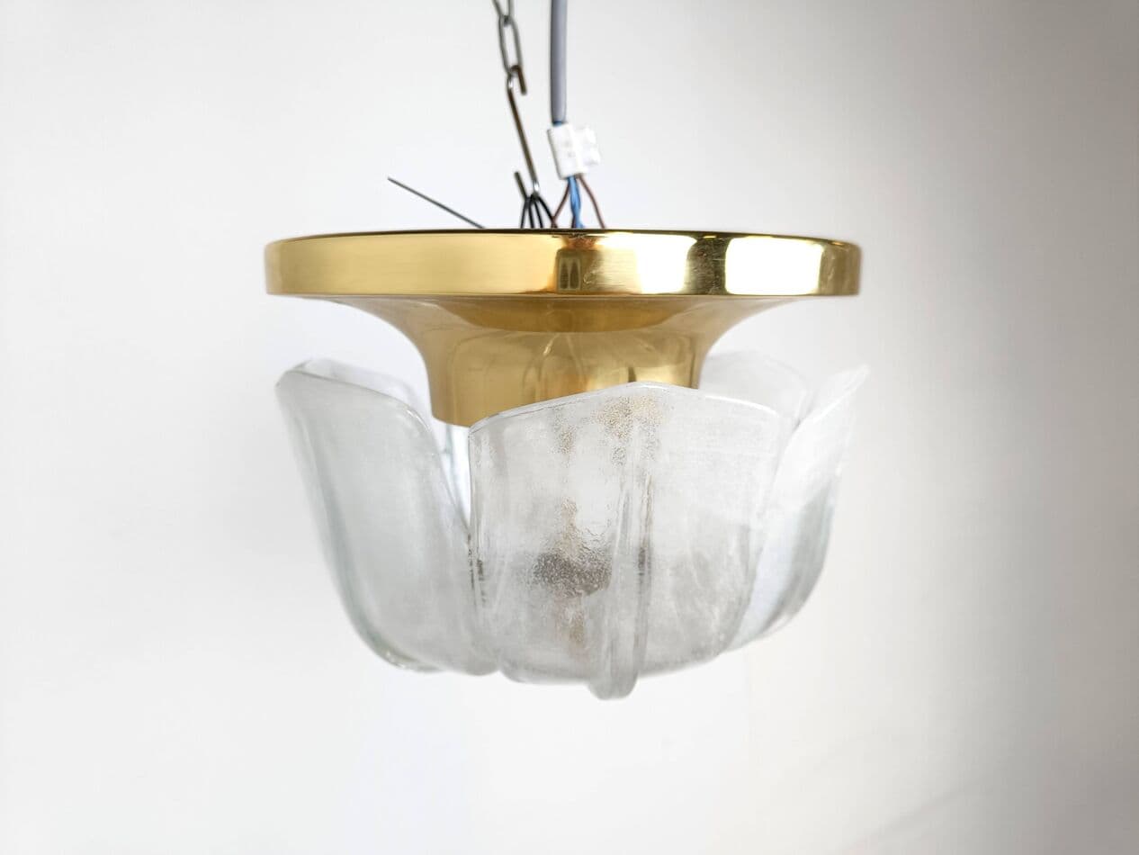 Żyrandol, szkło strukturalne, mosiądz złoty, Limburg, Niemcy, lata 60. - 263648