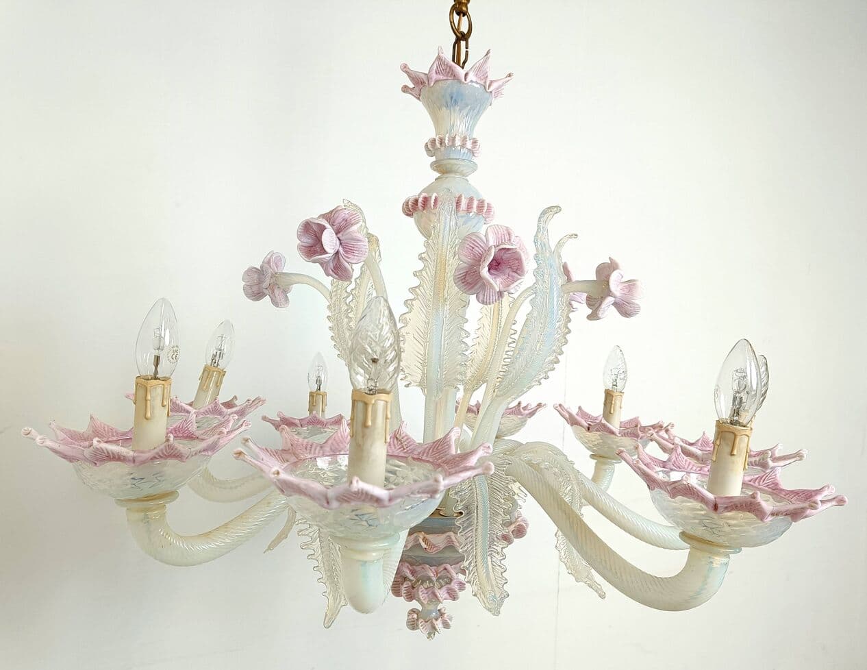 Żyrandol kwiatowy Murano, różowy, szkło, Włochy, lata 50. - 263602