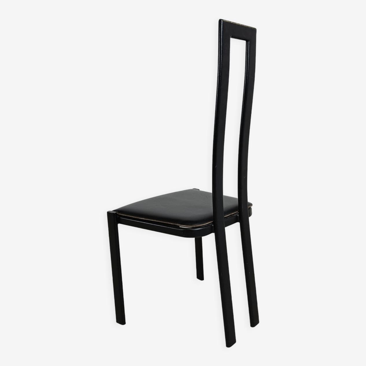 zestaw sześciu krzeseł do jadalni postmodernistycznych, metal czarny, skóra czarna, Włochy, lata 80. - 263307