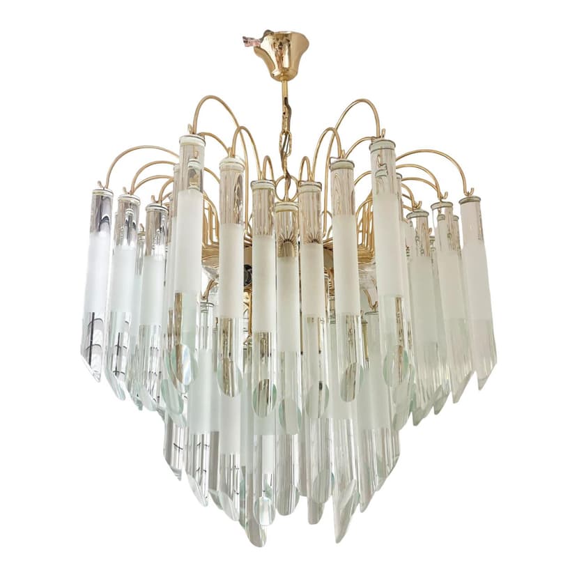 Żyrandol, złoty, mosiądz szkło, Włochy, lata 70.