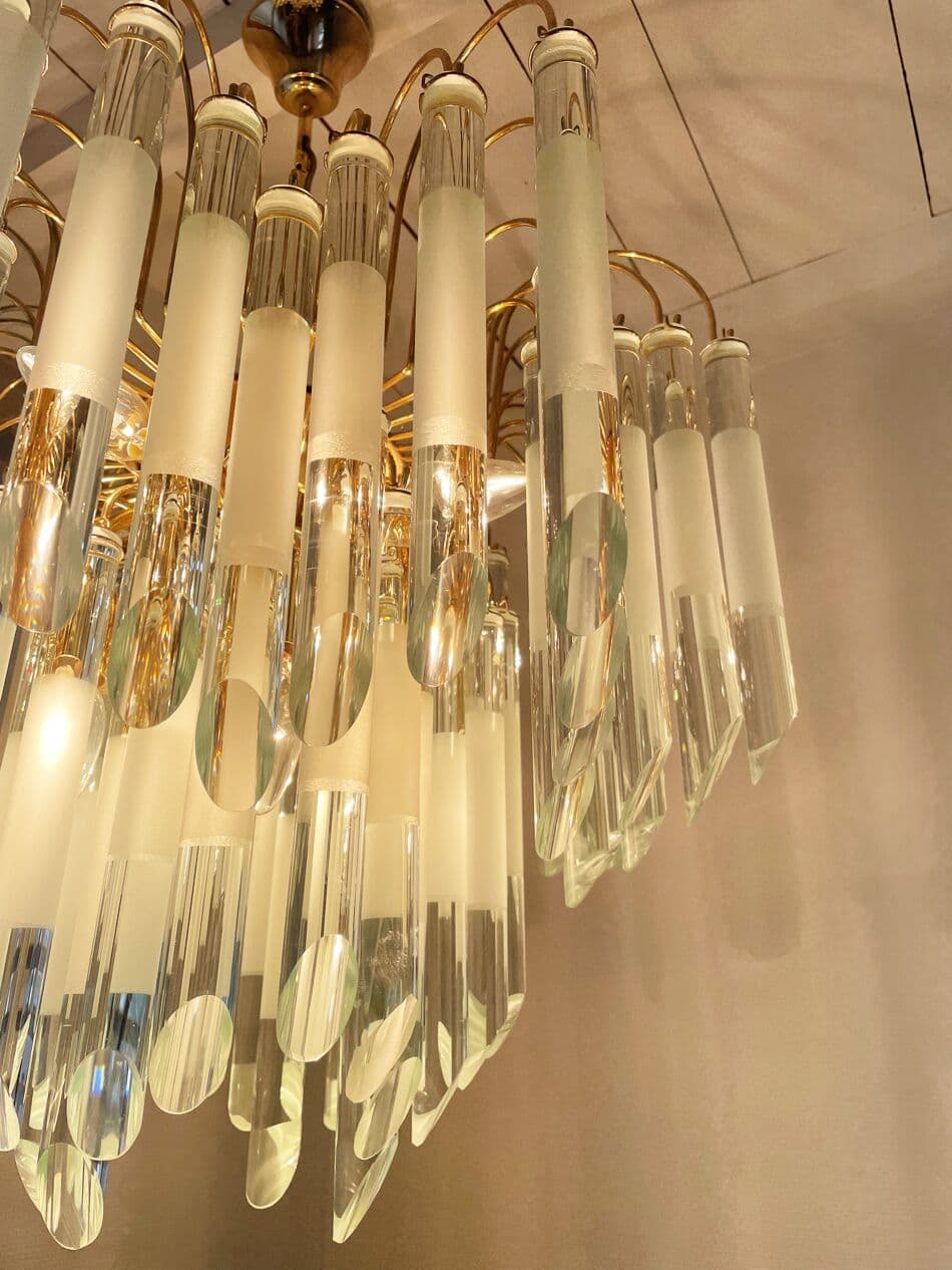 Żyrandol, złoty, mosiądz szkło, Włochy, lata 70. - 263198