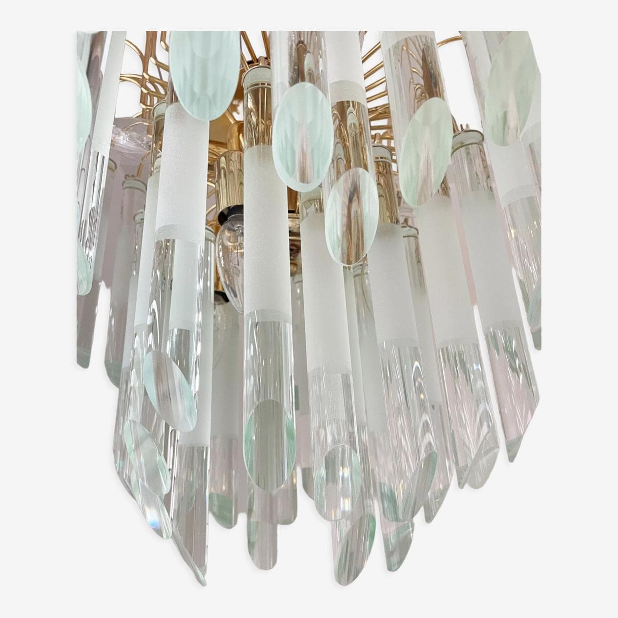 Żyrandol, złoty, mosiądz szkło, Włochy, lata 70. - 263190