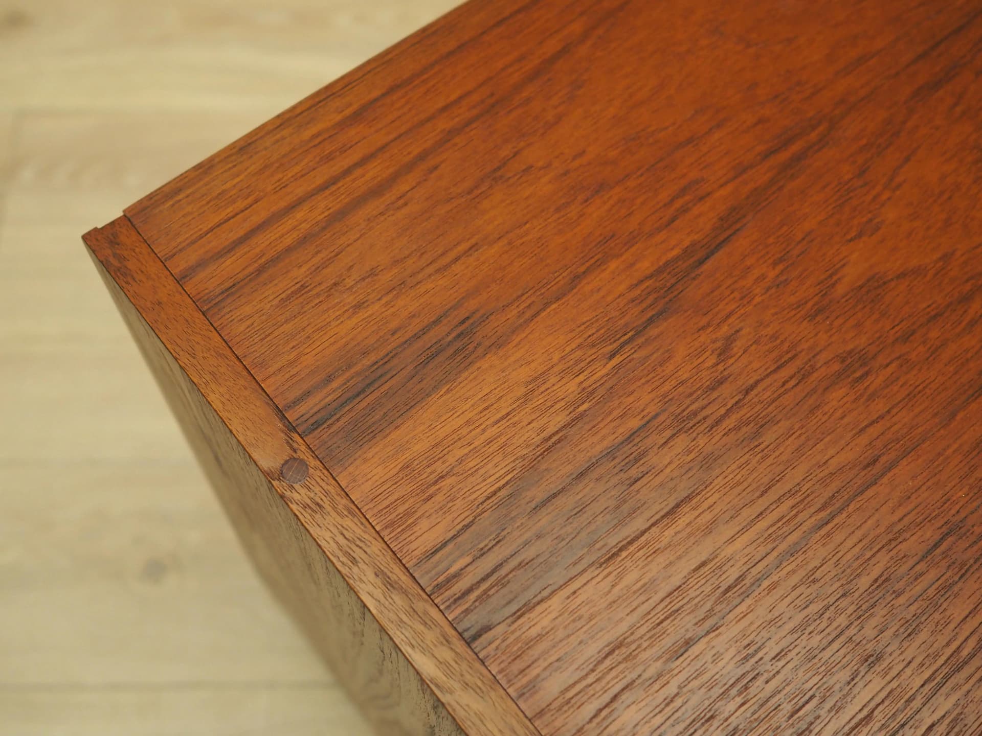 Chest of drawers, orange teak, black wooden legs, Denmark, 1980s. - 20007