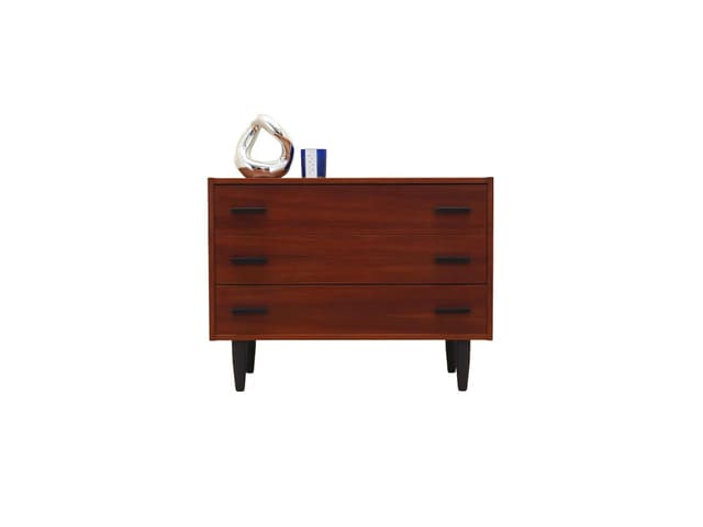 Chest of drawers, orange teak, black wooden legs, Denmark, 1980s. - DIMENSION