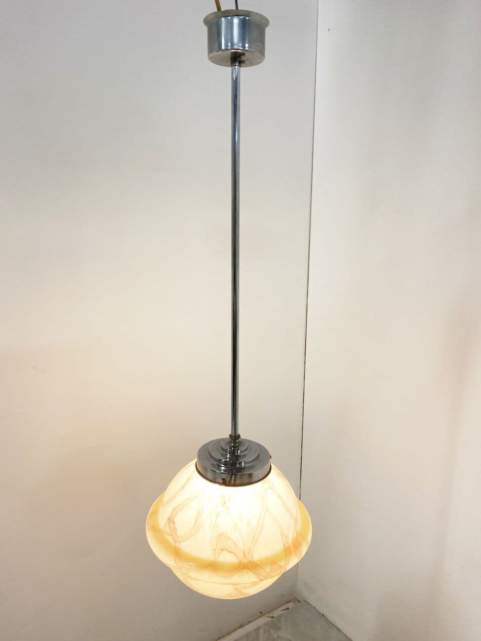 Lampa wisząca Art Deco, beżowy, szkło, Belgia, lata 30. - 263124