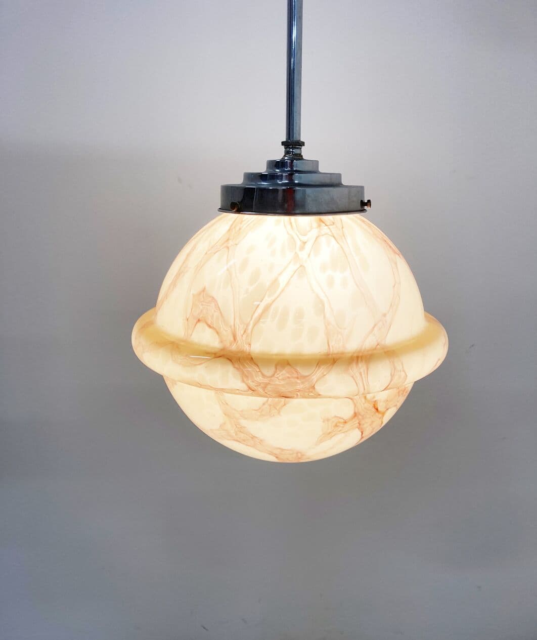 Lampa wisząca Art Deco, beżowy, szkło, Belgia, lata 30. - 263125