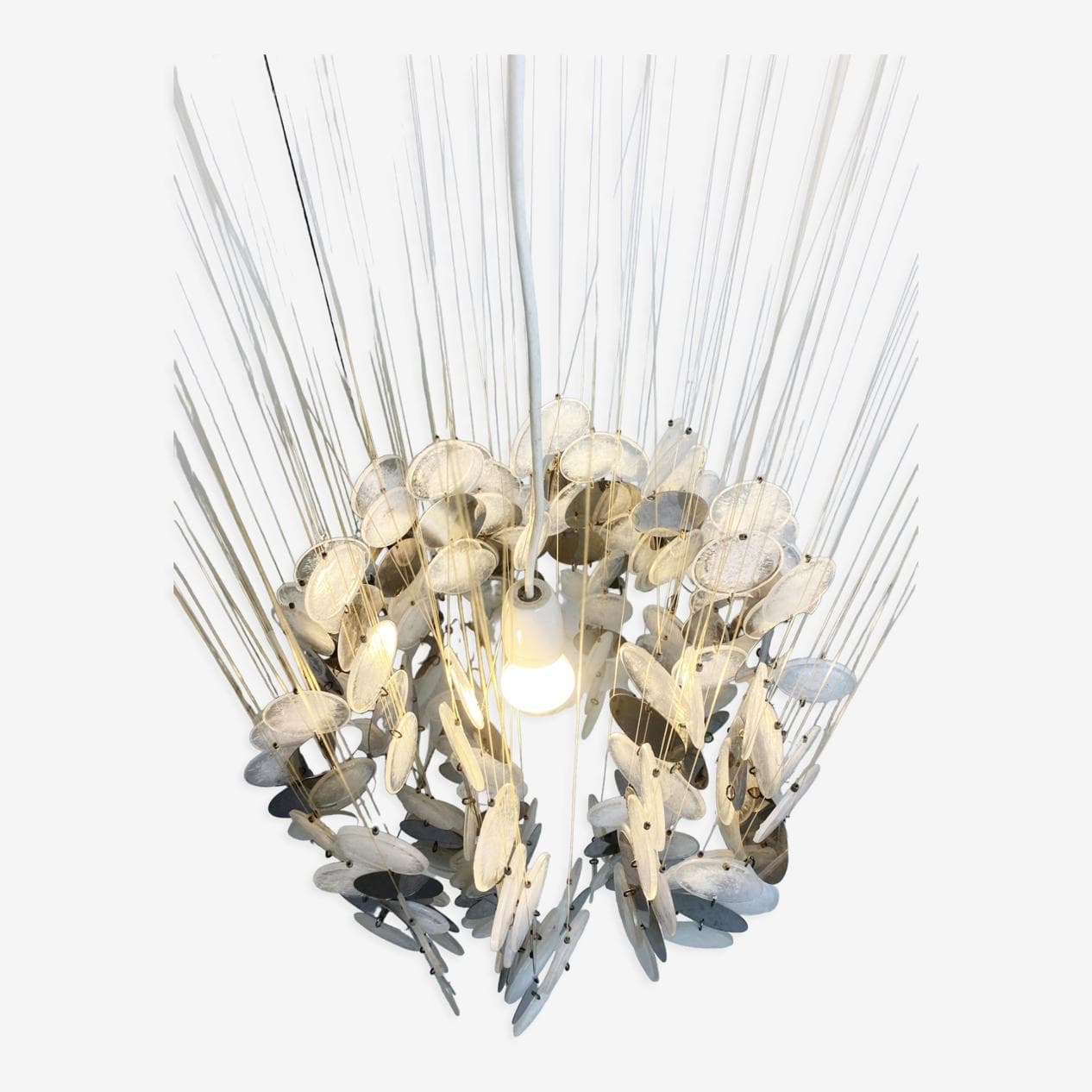 Żyrandol mid-century, biały, szary, szkło, Włochy, lata 70. - 263118