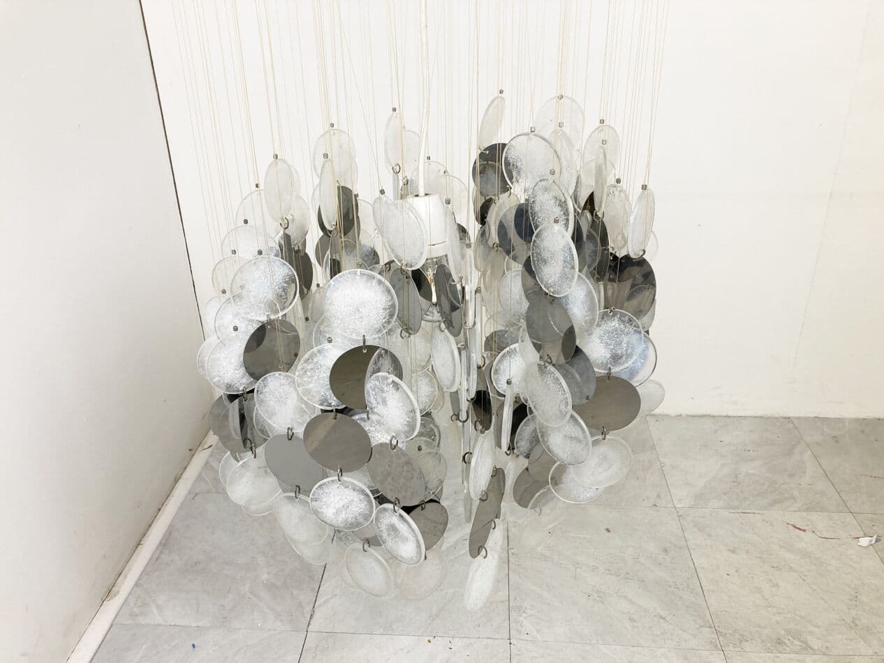 Żyrandol mid-century, biały, szary, szkło, Włochy, lata 70. - 263113