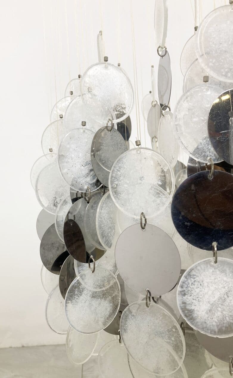 Żyrandol mid-century, biały, szary, szkło, Włochy, lata 70. - 263115