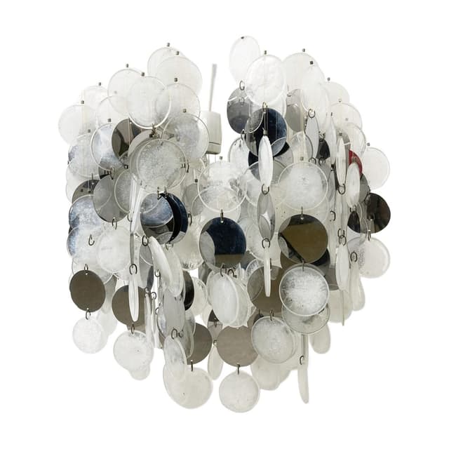 Żyrandol mid-century, biały, szary, szkło, Włochy, lata 70. - WYMIARY