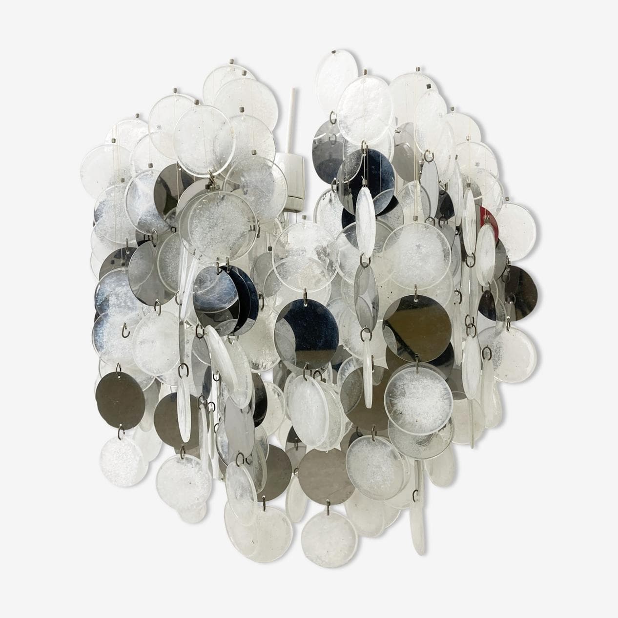 Żyrandol mid-century, biały, szary, szkło, Włochy, lata 70. - 263110