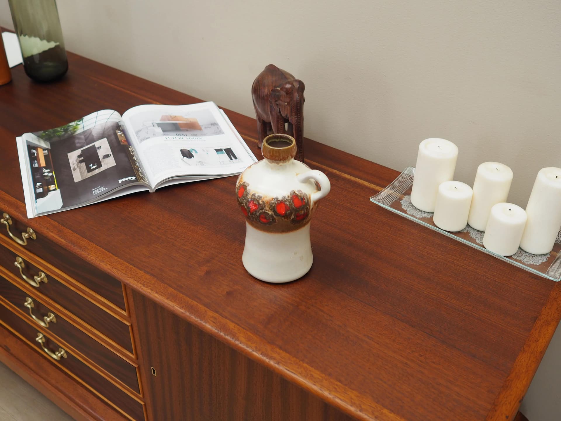 Ceramic jug, white brown red, Strehla, Germany, 1970s. - 20001
