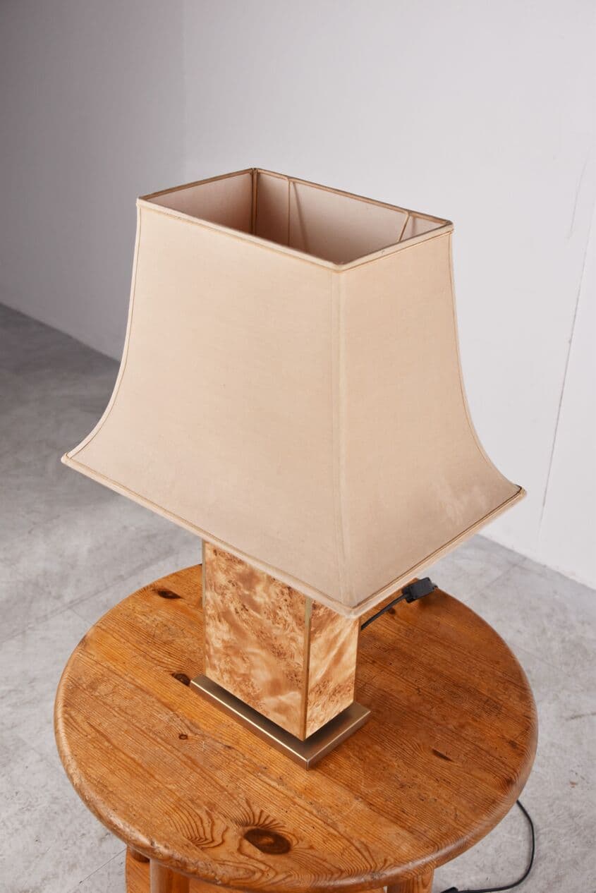 Lampa stołowa, drewno czeczotowe brązowe, mosiądz, Francja, lata 70. - 263063