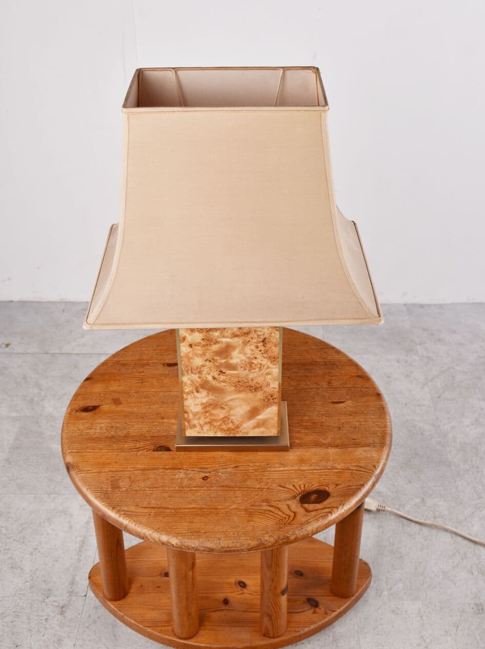 Lampa stołowa, drewno czeczotowe brązowe, mosiądz, Francja, lata 70. - 263064