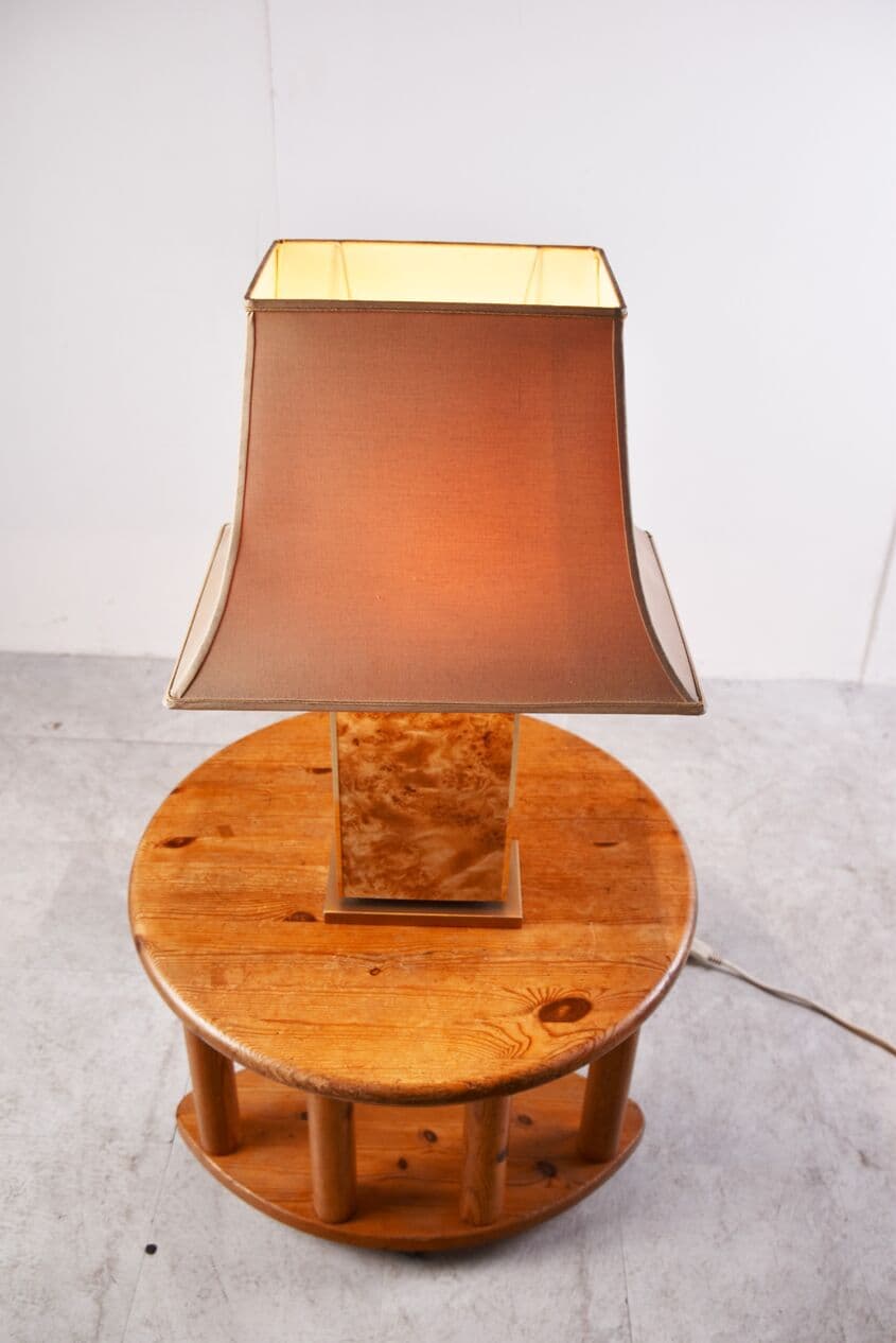 Lampa stołowa, drewno czeczotowe brązowe, mosiądz, Francja, lata 70. - 263055