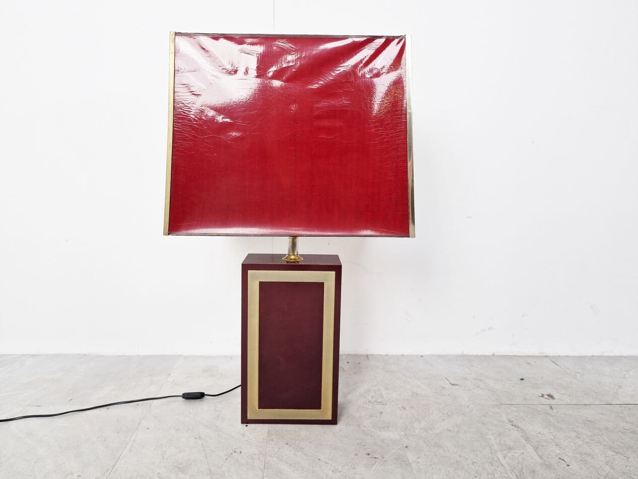 Lampa stołowa, czerwony, drewno, Francja, lata 70. - 263025