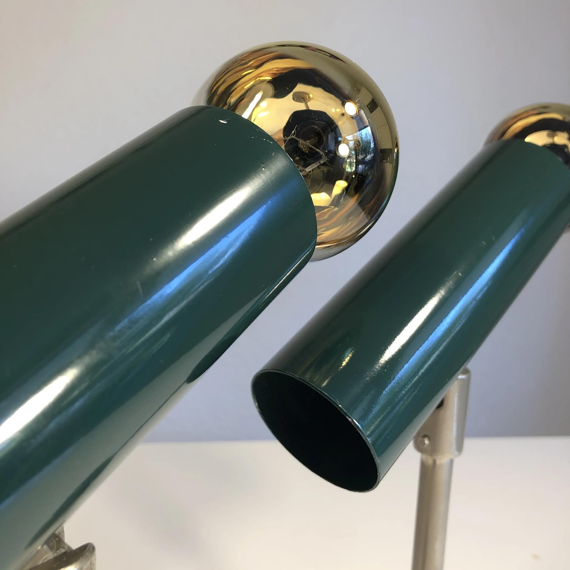 Para kinkietów, butelkowa zieleń, metal stal złoty, Niemcy, lata 70. - 20068