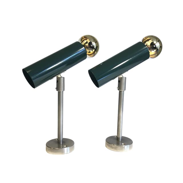 Para kinkietów, butelkowa zieleń, metal stal złoty, Niemcy, lata 70. - WYMIARY