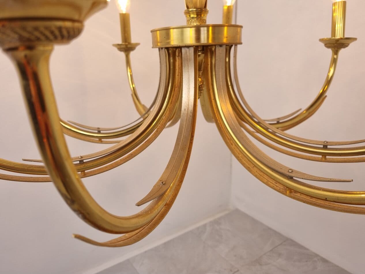 Żyrandol Pineapple, mosiądz złoty, chrom, szkło opalowe, Belgia, lata 70. - 262931